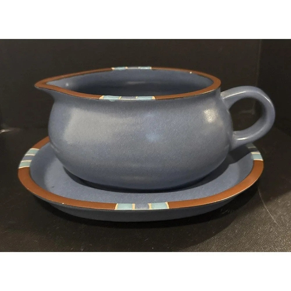 Dansk Mesa Sky Blue Stoneware‎ Gravy Boat Bowl with Under Plate Southwestern